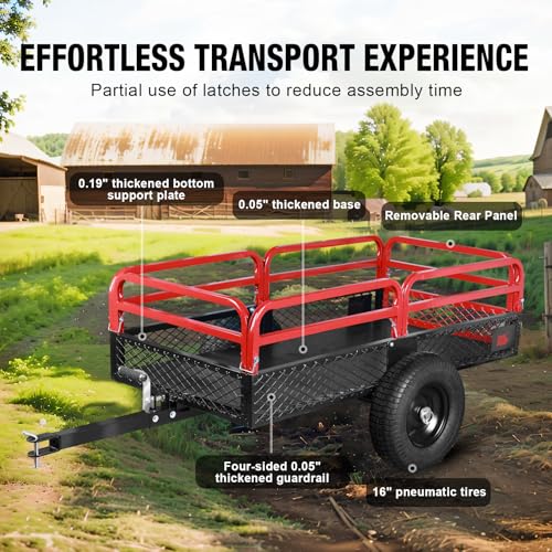 2026 BIG RED Heavy Duty ATV Trailer Steel Dump Cart: Yard Garden Trailer for Lawn Mower, Tractor, Garden Waste - 1,500lbs, 15 cu.ft Capacity