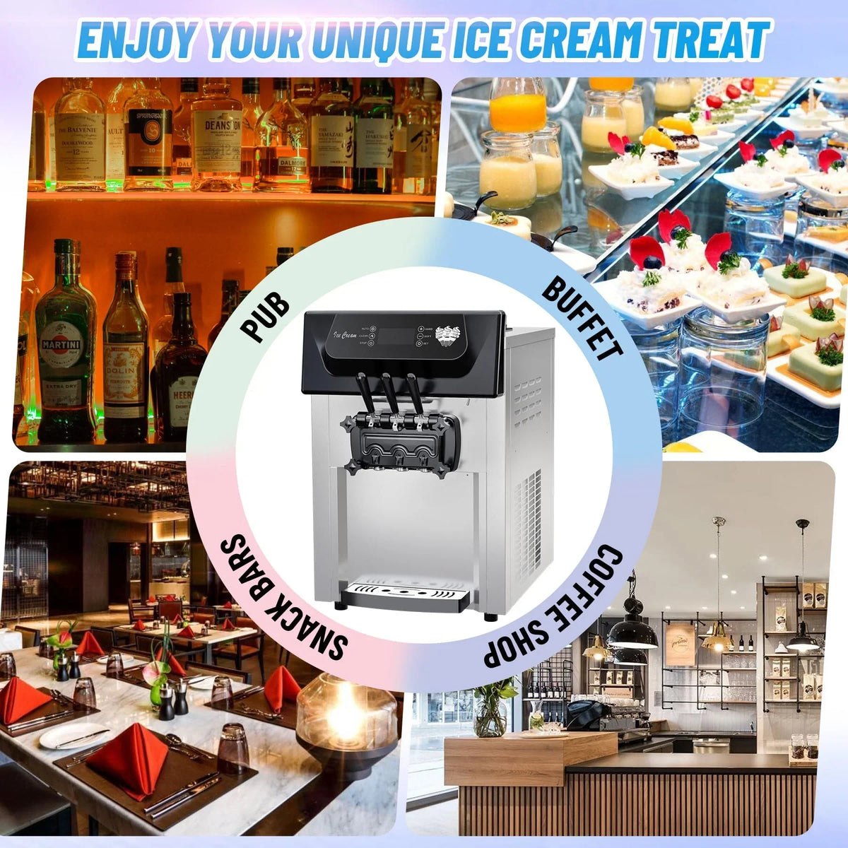 2026 2200W Commercial Ice Cream Machine, 3 Flavor Soft Serve Ice Cream Machine, 5.3-7.4 Gal/Hr, with LCD Touch Screen, Automatic Cleaning, High Productivity for Home Snack Bar & Restaurants