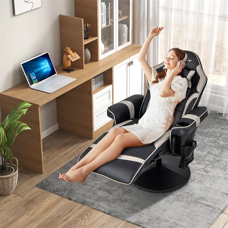 2026 Ergonomic Gaming Recliner Chair with Massage, Retractable Footrest & Cup Holder, Height Adjustable Racing Style Swivel Video Game Chair