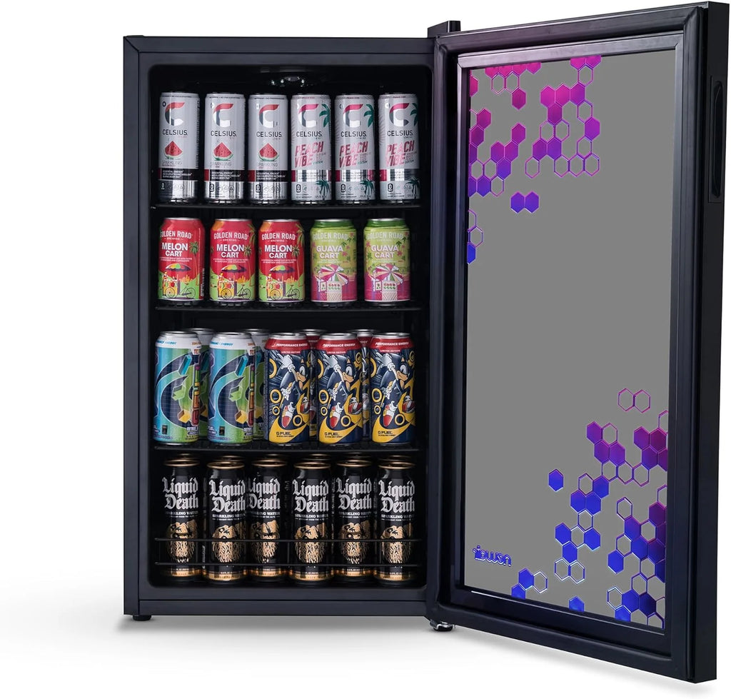 2026 Beverage Refrigerator Cooler | 126 Cans Free Standing with Right Hinge Glass Door | Mini Fridge Beverage Organizer Perfect For Beer, Wine, Soda, And Cooler Drinks