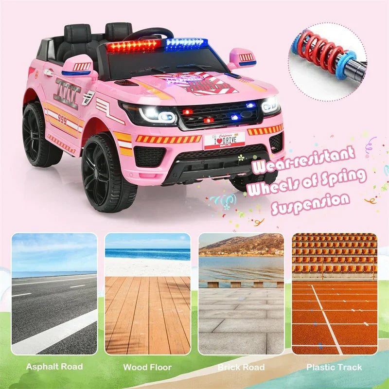 2026 Kids Ride On Police Car 12V Battery Powered Electric Riding Toy Truck Car with LED Siren Flashing Light