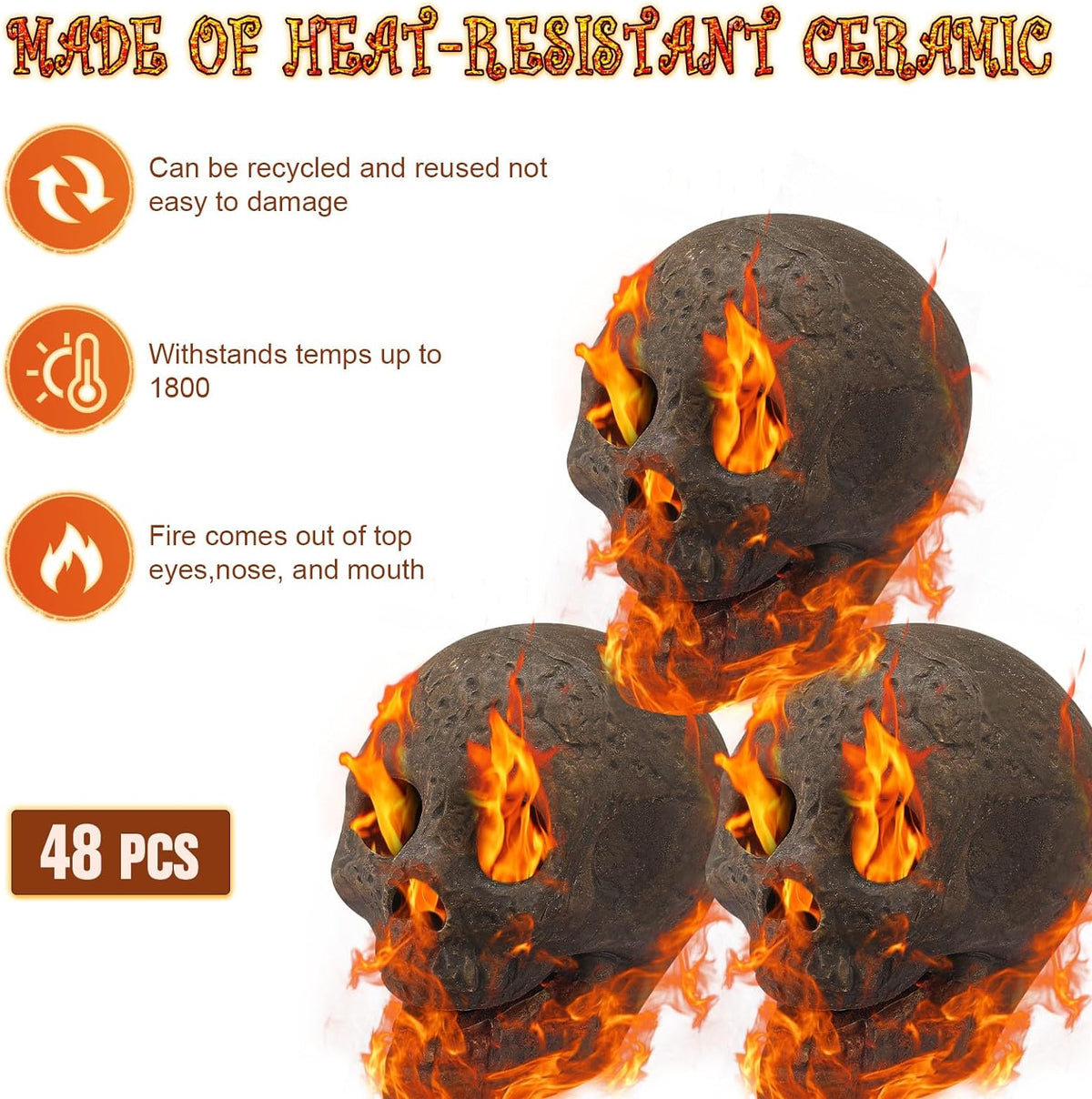 2026 48-Pack Fire Pit Skulls, Halloween Skull Stone Decorations