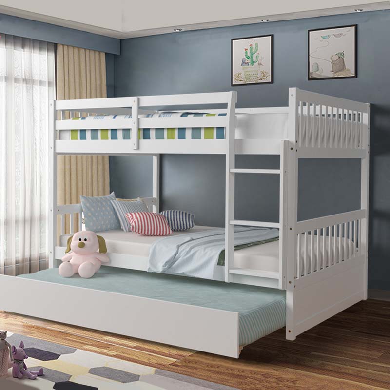 2026 Solid Wood Full Over Full Bunk Bed Frame with Trundle, Safety Ladder & Guardrails, Convertible Bunk Bed for Kids Teens