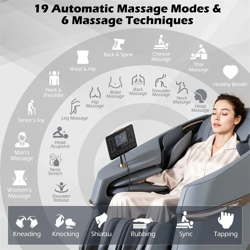 2026 Full Body Zero Gravity Massage Chair, SL Track Massage Recliner with Airbags, Back & Waist Heater, Foot Rollers, Touch Screen, Auto Shoulder Scan