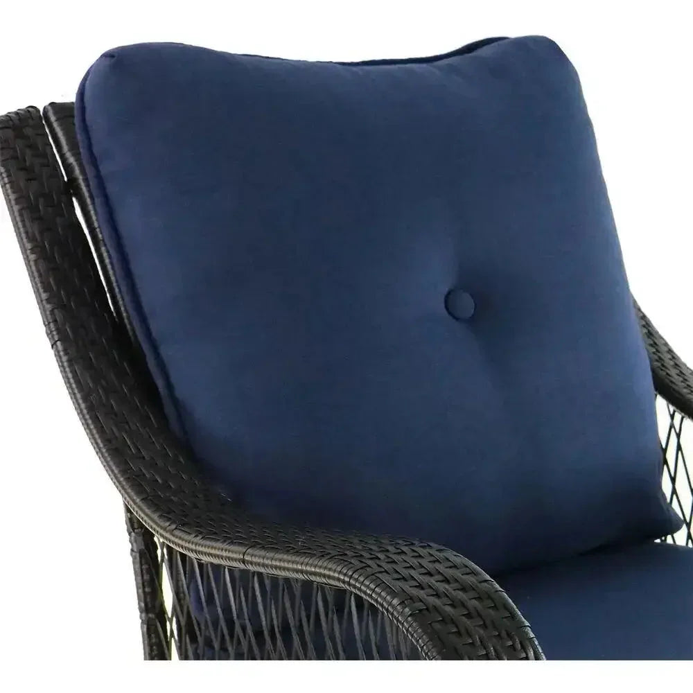 2026 Orleans 5-Piece Steel Patio Fire Pit Conversation Set with Navy Blue Cushions, Swivel Gliders and Square Fire Pit Table