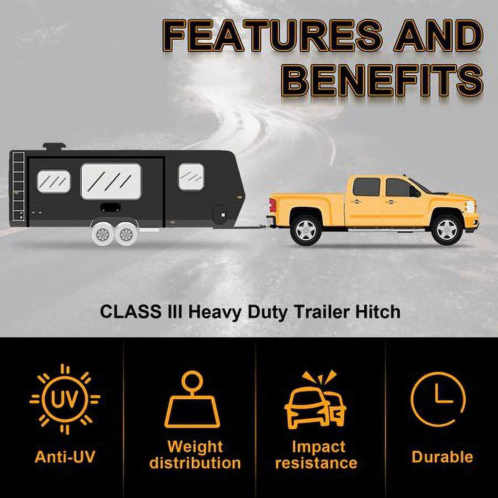 Kojem Trailer Hitch Fit for 2026-2026 Dodge Grand Caravan Class 3 Trailer Tow Hitch Receiver 2" Fit for Chrysler Town & Country RAM C/V Tradesman Volkswagen Routan Steel Powder Coated