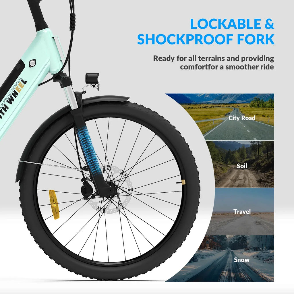 2026 New5TH WHEEL Electric Bike for Adult with 350W Motor, W18B 26" EBike with 36V 10.4Ah Removable Battery Ebike, Electric Bicycle with 7 Speed, UL2849