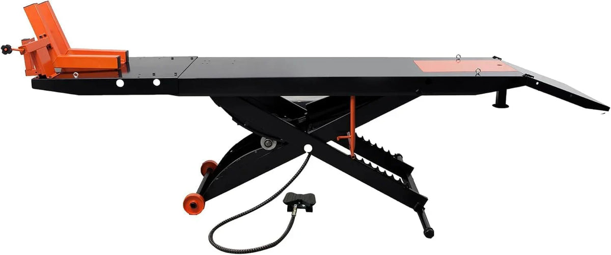 2026 MT1500X 1500LB Air-Operated Motorcycle & ATV Lift Table 48" Wide with Side Extensions, 2-Year Warranty