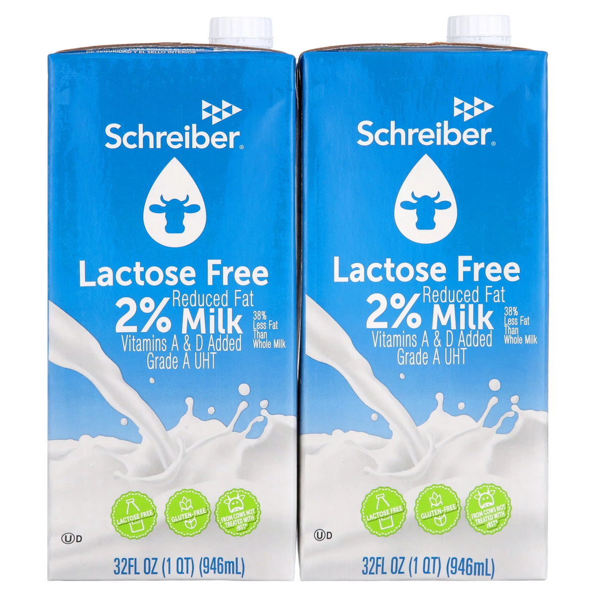 2026 Schreiber Shelf Stable Lactose Free Milk, 32oz UHT (Pack of 6)