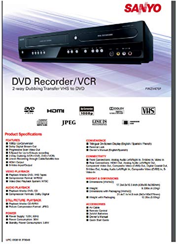 2026 Sanyo DVD Recorder/VCR Combo 2-way recording