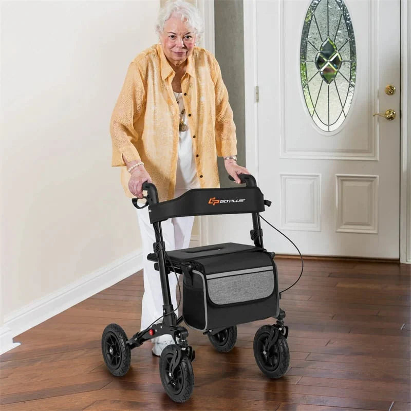 2026 2-in-1 Folding Rolling Rollator Walker with Seat, 9" All-Terrain Pneumatic Tires & Height Adjustment, Aluminum Mobility Walking Aid for Seniors