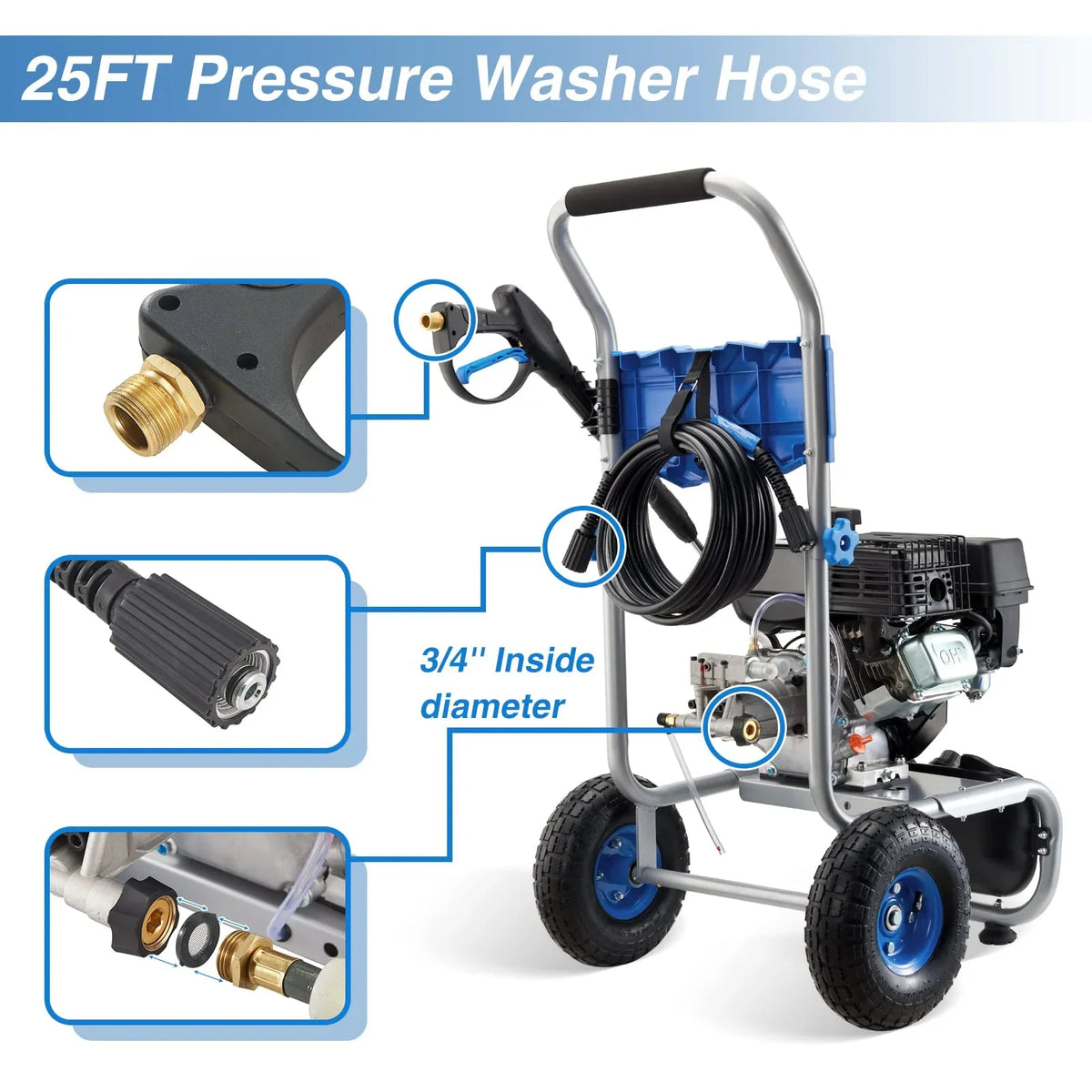 2026 NewEfurden 3500PSI Gas Pressure Washer, 2.3GPM Gas Powered High Pressure Clean Machine with 209CC Engine, 4 Adjustable Nozzles for Cleaning Walls, Terraces, Vehicles, Gardens (Blue)
