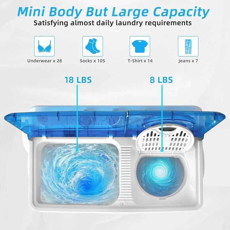 2026 26 LBS 2-in-1 Portable Washing Machine with Drain Pump, Twin Tub Top Load Washer Dryer Combo for RV Dorm