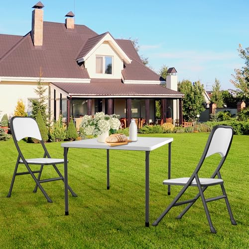2026 34" Folding Table, Portable Square Folding Card Table with Collapsible Legs & Carrying Handle, Plastic Tables for Camping,Picnic, Office, Party, White