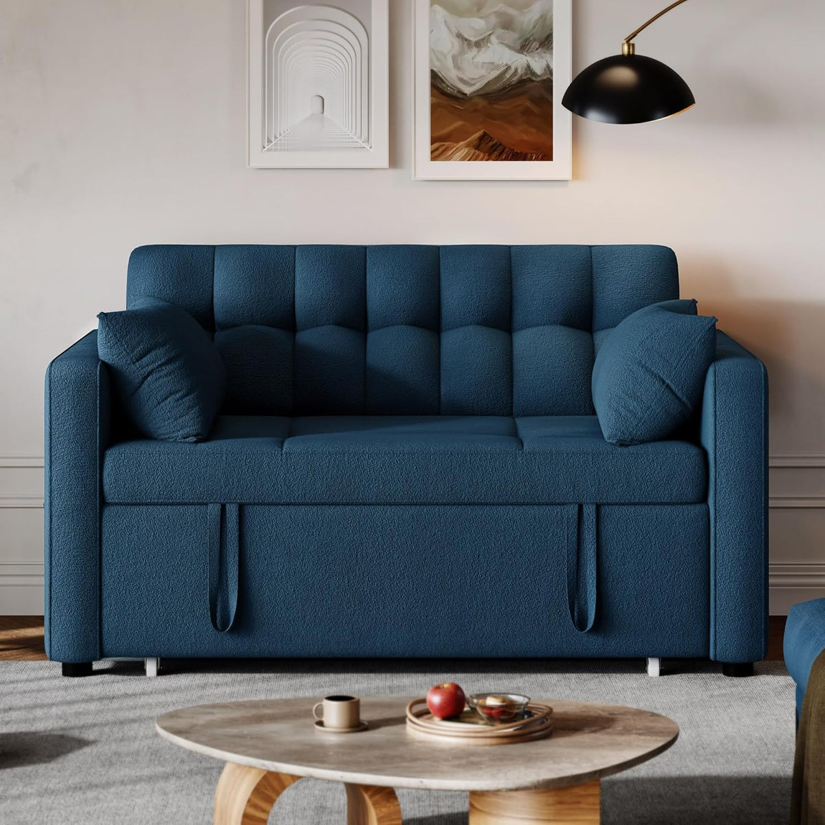 2026 3-in-1 Convertible Sofa Bed, 55" Sleeper Sofa with Pull-Out Bed, Cat-Scratch-Proof Fabric Futon Couch with Adjustable Backrest and Side Pocket, Loveseat for Living Room Apartment, Grey