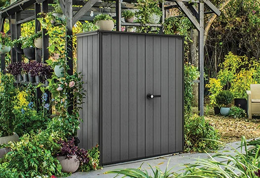 2026 Cortina Alto Vertical Durable Resin Outdoor Storage Shed with Heavy Duty Floor and Locking Latch Double Doors, Graphite