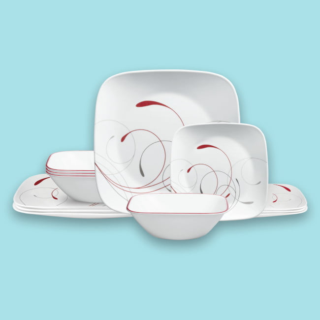 2026 Corelle Splendor, Square, 12 Piece, Dinnerware Set