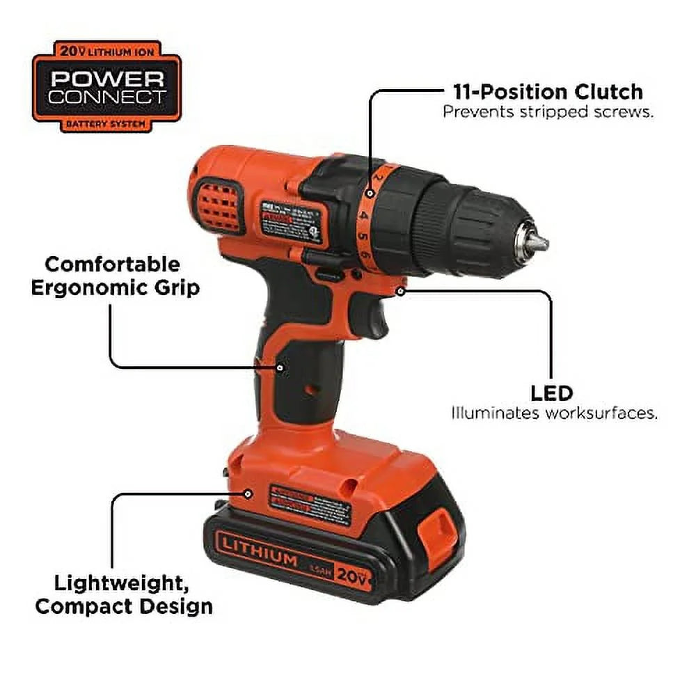 2026 20V MAX Cordless Drill and Driver, 3/8 Inch, With LED Work Light, Battery and Charger Included (LDX120C)