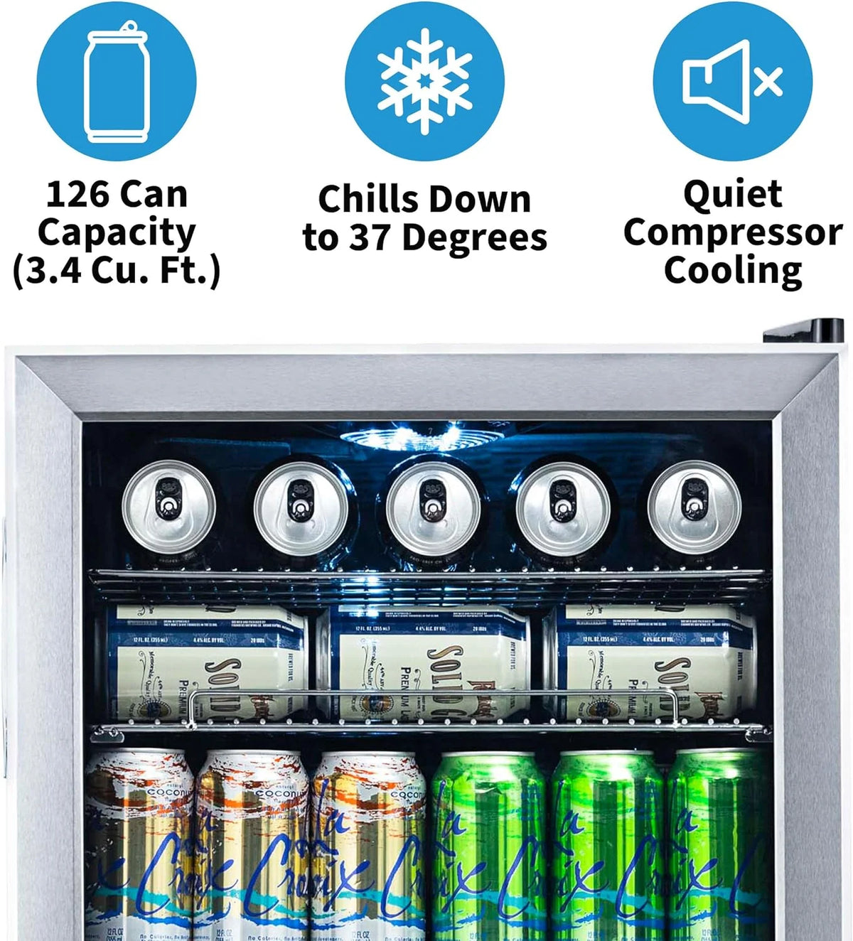 2026 Beverage Refrigerator Cooler | 126 Cans Free Standing with Right Hinge Glass Door | Mini Fridge Beverage Organizer Perfect For Beer, Wine, Soda, And Cooler Drinks