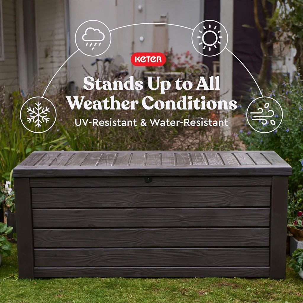 2026 150 Gallon Resin Large Deck Box Organization and Storage Box for Patio, Outdoor Cushions, Garden Tools, Brown