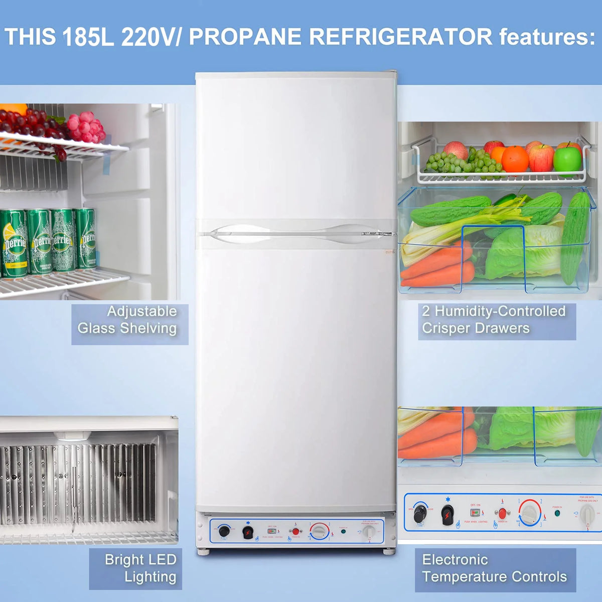 2026 Smad Propane Gas Refrigerator with Freezer 6.5 Cu ft LPG Fridge for Cabin Camper RV Home 2 Way LPG/220V Refrigerator Gas Fridge Freezer Caravan Campervan Off Grid