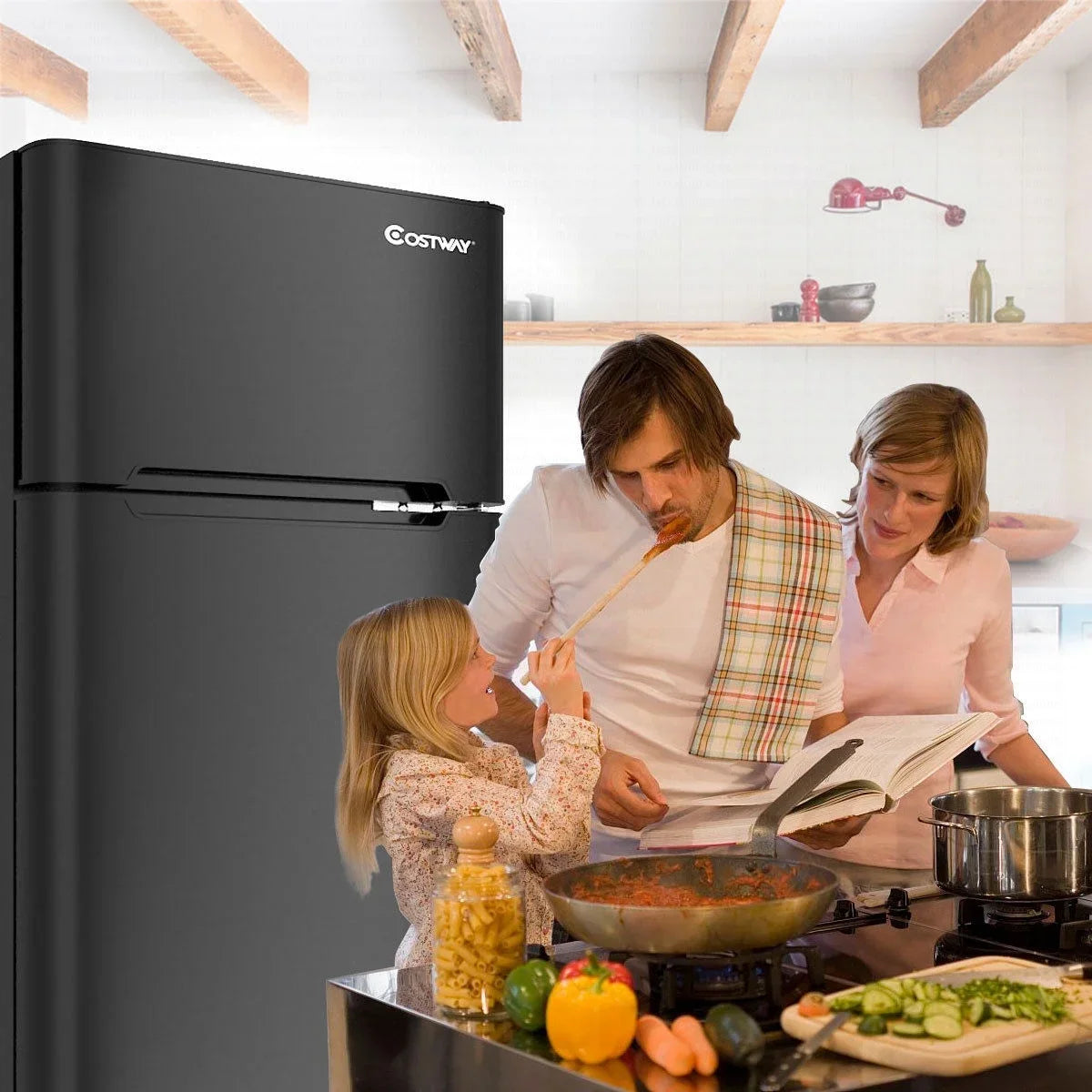 2026 NewCostway Refrigerator Small Freezer Cooler Fridge Compact 3.2 cu ft. Unit, Grey