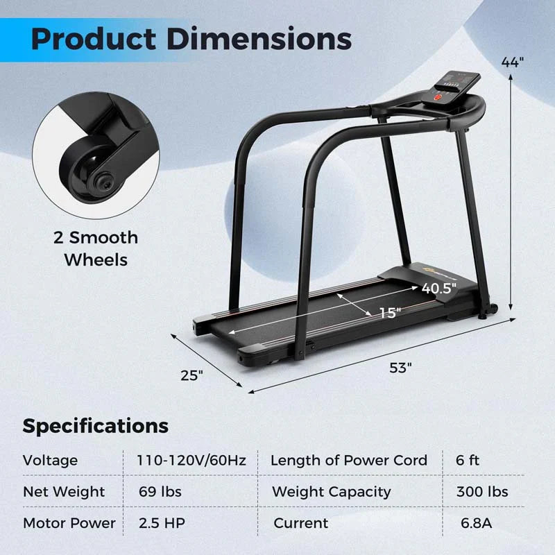 2026 2.5 Walking Treadmill for Senior with Long Handrail, 300 lbs Capacity, Recovery Fitness Exercise Machine for Home with Pulse Sensors