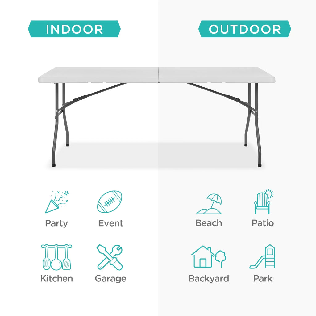 2026 NewBest Choice Products 6ft Plastic Folding Table, Indoor Outdoor Heavy Duty Portable w/ Handle, Lock - White