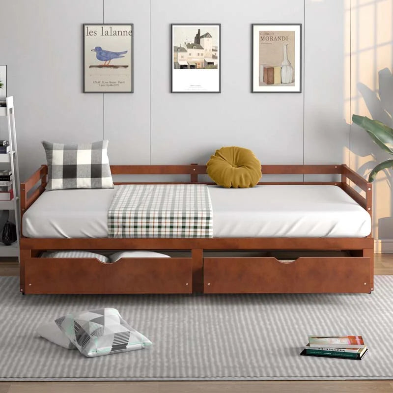 2026 Extendable Twin to King Daybed with Trundle & 2 Storage Drawers, Dual-use Modern Sofa Bed with Roll Out Bed Frame