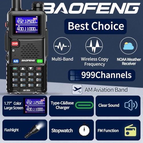 2026 Ham Radio Baofeng Radio Long Range AR-5RM 10W Handheld NOAA Emergency Weather Radio 999CH Rechargeable Walkie Talkies with Programming Cable,USB-C Charging for Survival Gear Hunting Camping,2 Pack