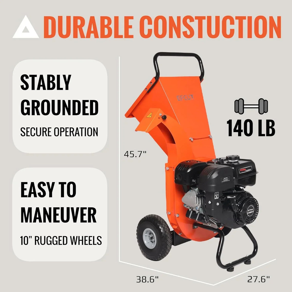 2026 C40 Wood Chipper 4" inch Max Diameter Capacity 9 274cc Gas Powered Engine Heavy Duty Shredder Mulcher