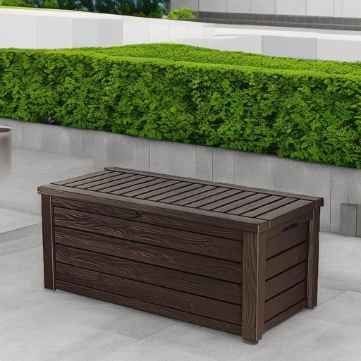 2026 150 Gallon Resin Large Deck Box Organization and Storage Box for Patio, Outdoor Cushions, Garden Tools, Brown