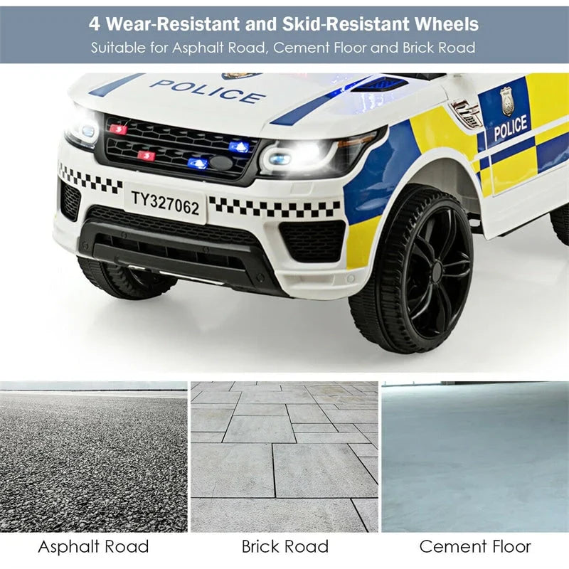 2026 Kids Ride On Police Car 12V Battery Powered Electric Riding Toy Truck Car with LED Siren Flashing Light