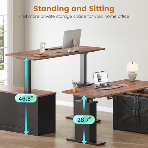 2026 SEDETA Farmhouse L Shaped Standing Desk, 55 inch Height Adjustable Corner Desk with Storage Drawers, Standing Computer Desks with Power Outlets for Home Office, Black