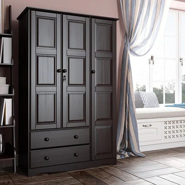 2026 100% Solid Wood Grand Wardrobe Armoire - Mocha