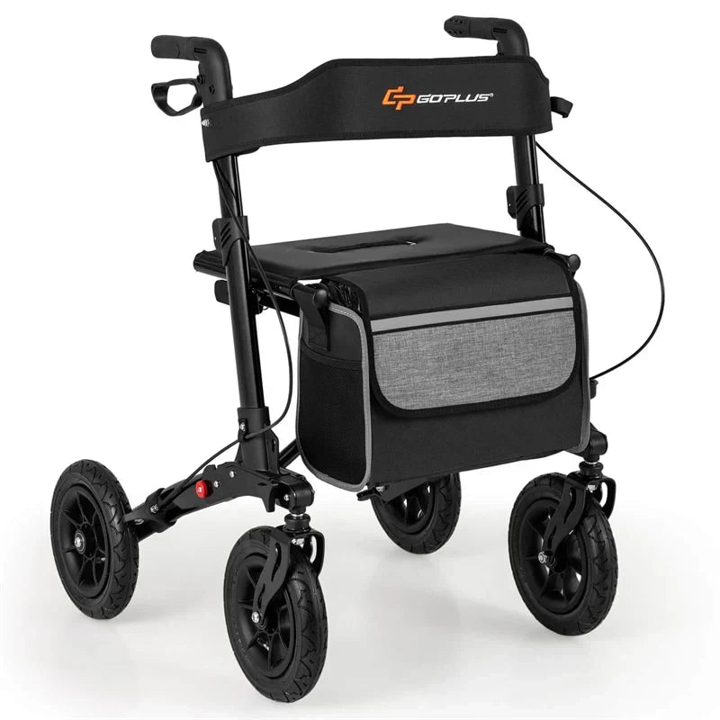 2026 2-in-1 Folding Rolling Rollator Walker with Seat, 9" All-Terrain Pneumatic Tires & Height Adjustment, Aluminum Mobility Walking Aid for Seniors