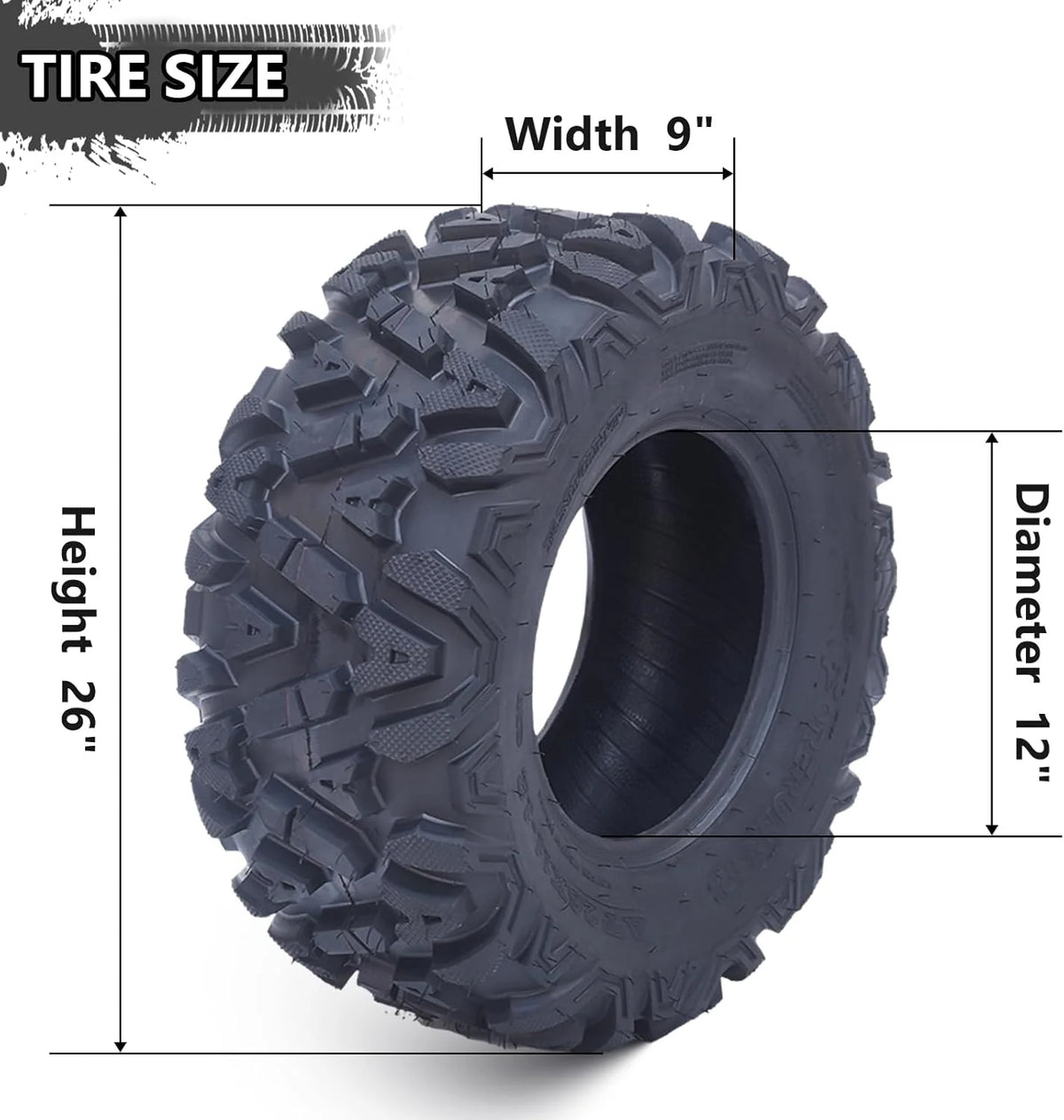 2026 26x12x12 Atv Tires, Set of 2 Atv Tires 26x12-12 6PR, All Terrain Atv/Utv Off-Road Tires, Black