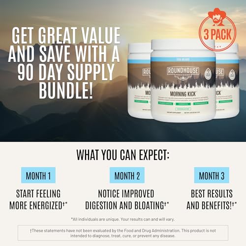 2026 ROUNDHOUSE PROVISION Morning Kick, Zero Sugar Greens Superfood Powder Supplement with Ashwagandha, Collagen, Probiotics, Debloat Drink, 30 Servings (Strawberry Lemonade) by Chuck Norris