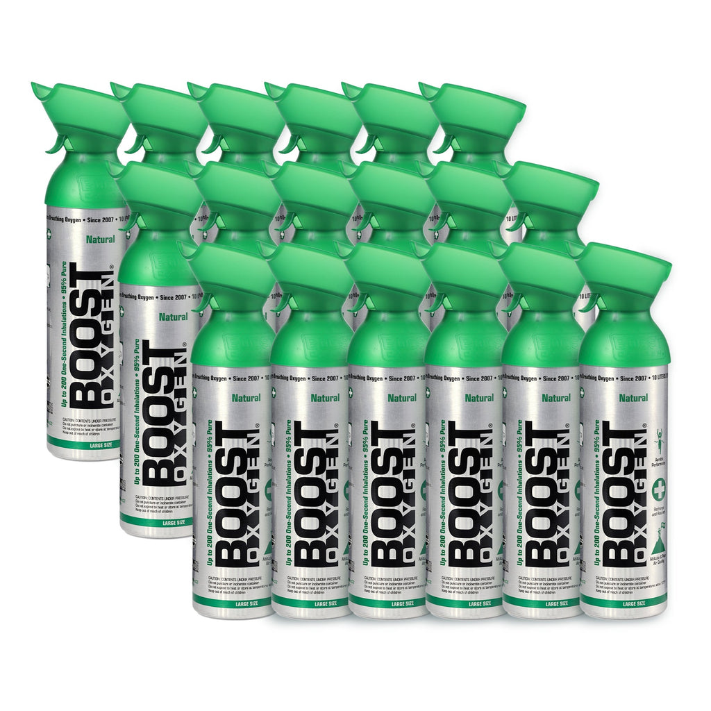 2026 Boost Oxygen Natural Portable 10 Liter Pure Canned Oxygen, Flavorless (18 Pack)