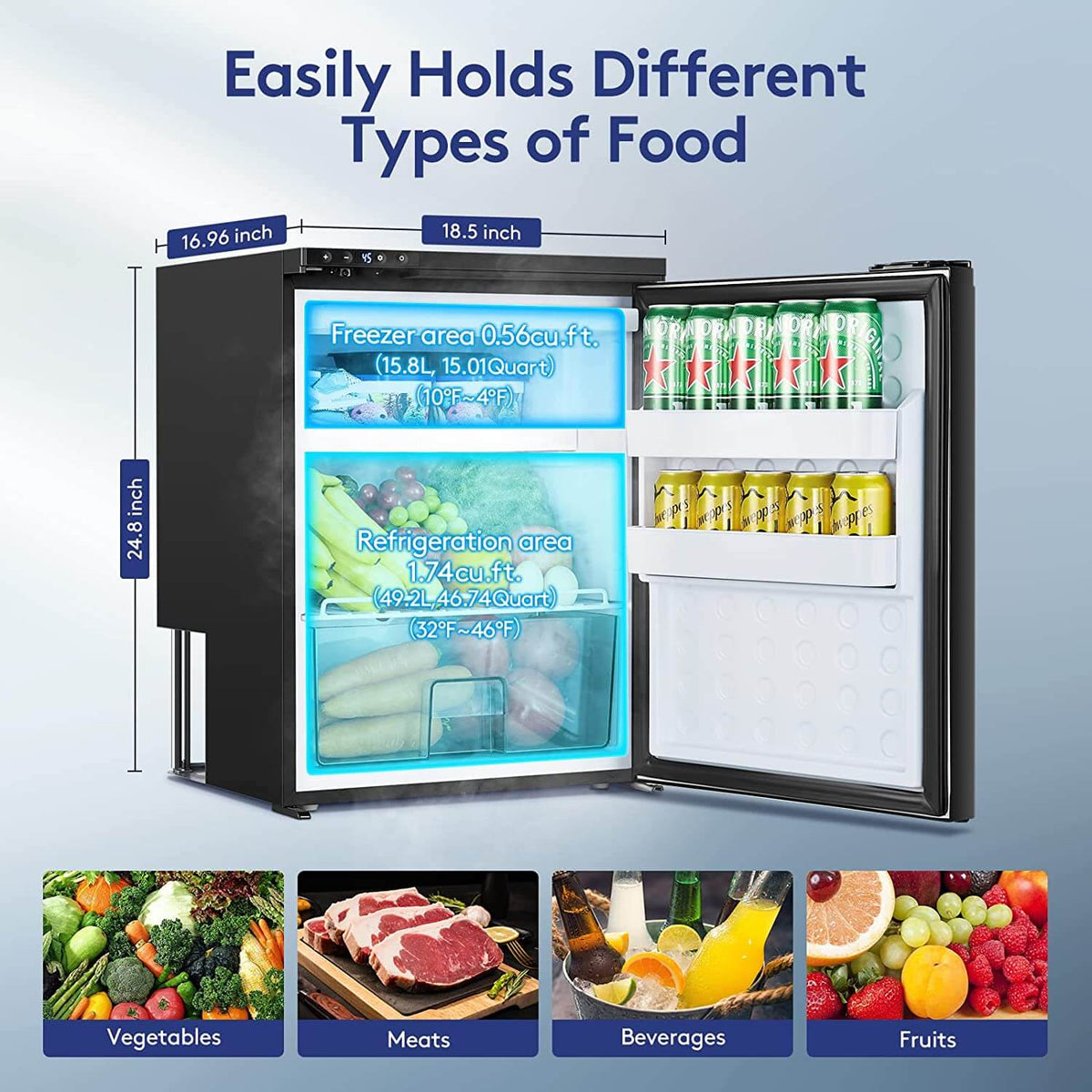 2026 12 Volt RV Refrigerator 2.3cu.ft 65L RV Fridge and Freezer
