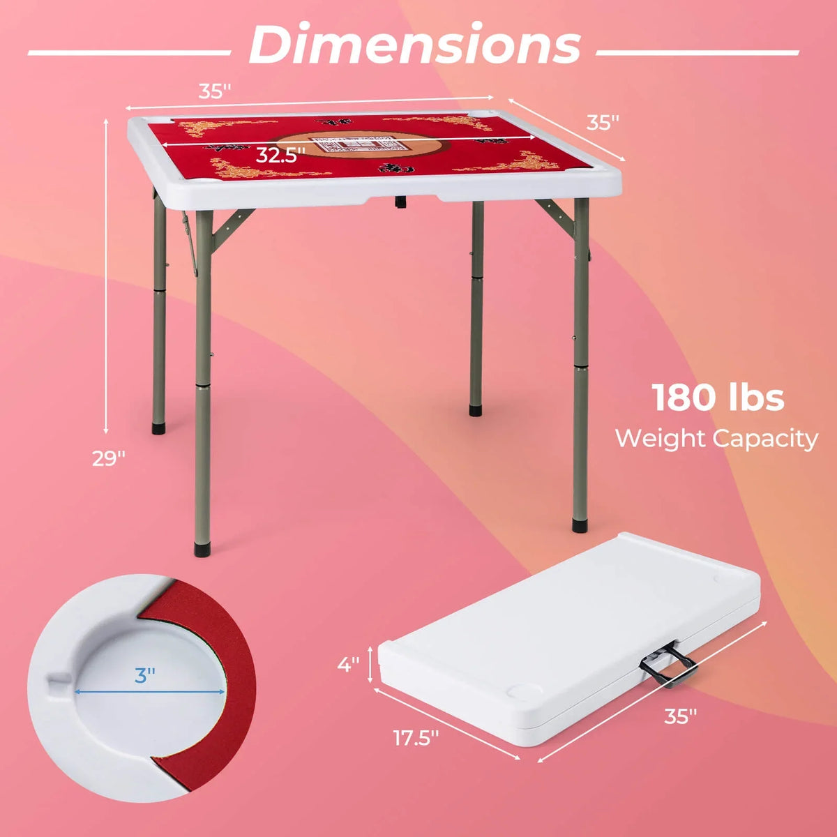 2026 NewCostway 35" Folding Mahjong Table with Cup Holders & Smooth Felt Mat Carrying Handle Green
