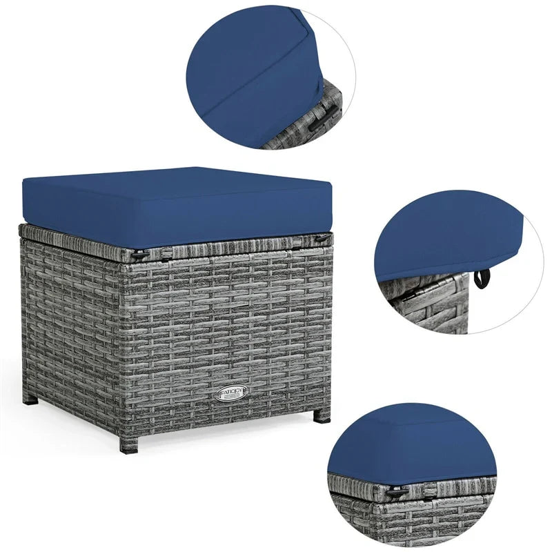 2026 7 PCS Resin Wicker Outdoor Sectional Sofa Set Rattan Patio Seating Group with Dining Table, Ottomans & Cushions
