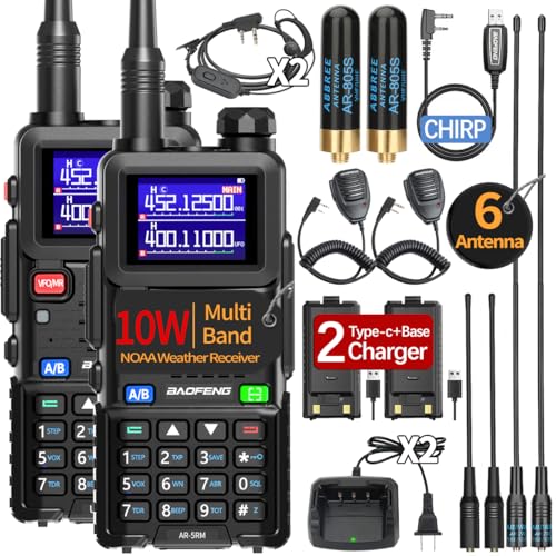 2026 Ham Radio Baofeng Radio Long Range AR-5RM 10W Handheld NOAA Emergency Weather Radio 999CH Rechargeable Walkie Talkies with Programming Cable,USB-C Charging for Survival Gear Hunting Camping,2 Pack