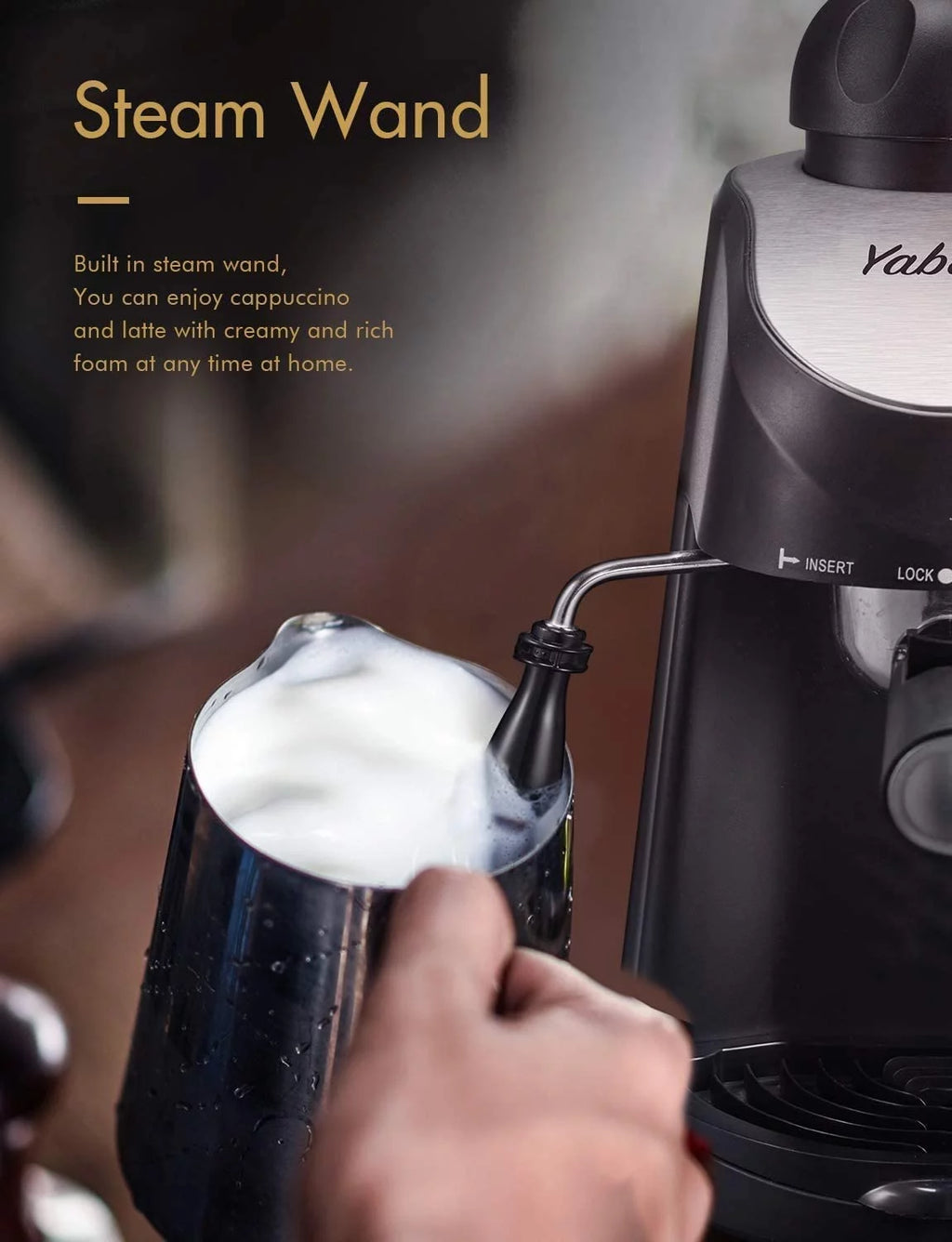 2026 Espresso Machine, Yabano 3.5 Bar 4 Cup Steam Espresso Cappuccino Maker with Milk Frother, 800W, Black