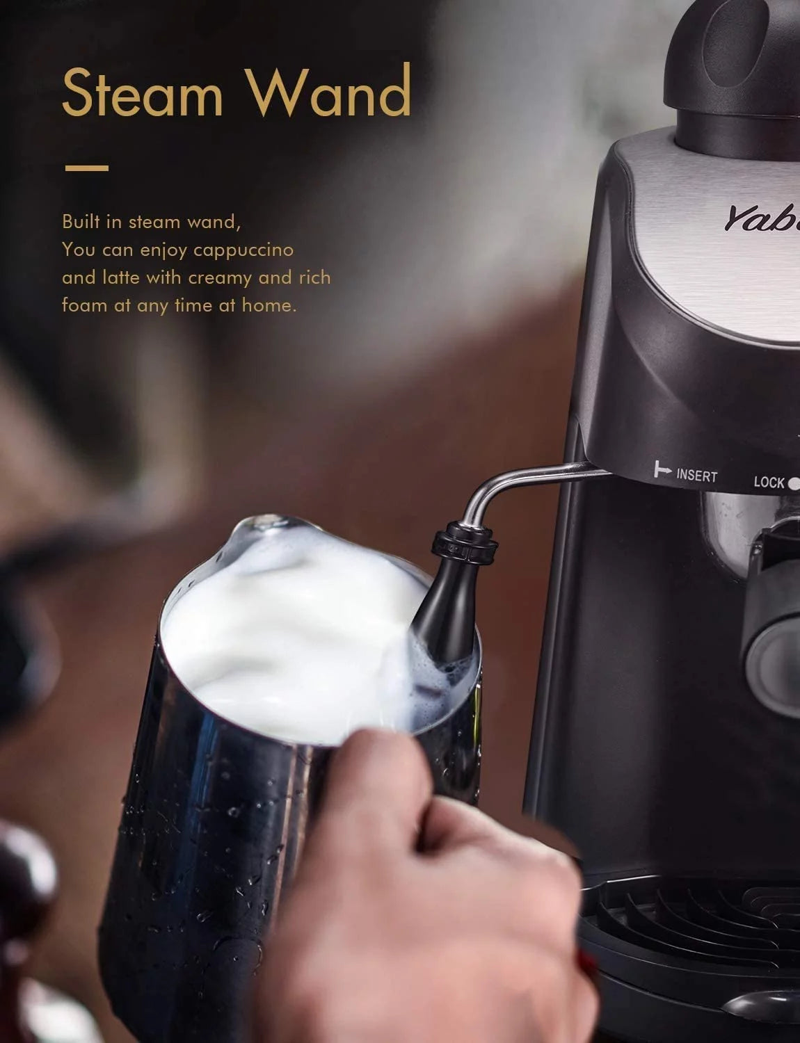 2026 Espresso Machine, Yabano 3.5 Bar 4 Cup Steam Espresso Cappuccino Maker with Milk Frother, 800W, Black