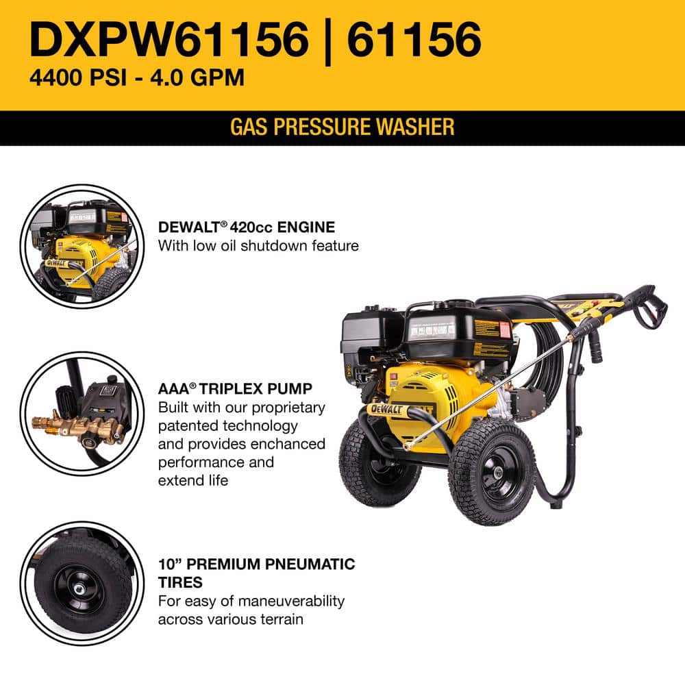 2026 4400 PSI 4.0 GPM Gas Cold Water Pressure Washer with 420cc Engine DXPW61156