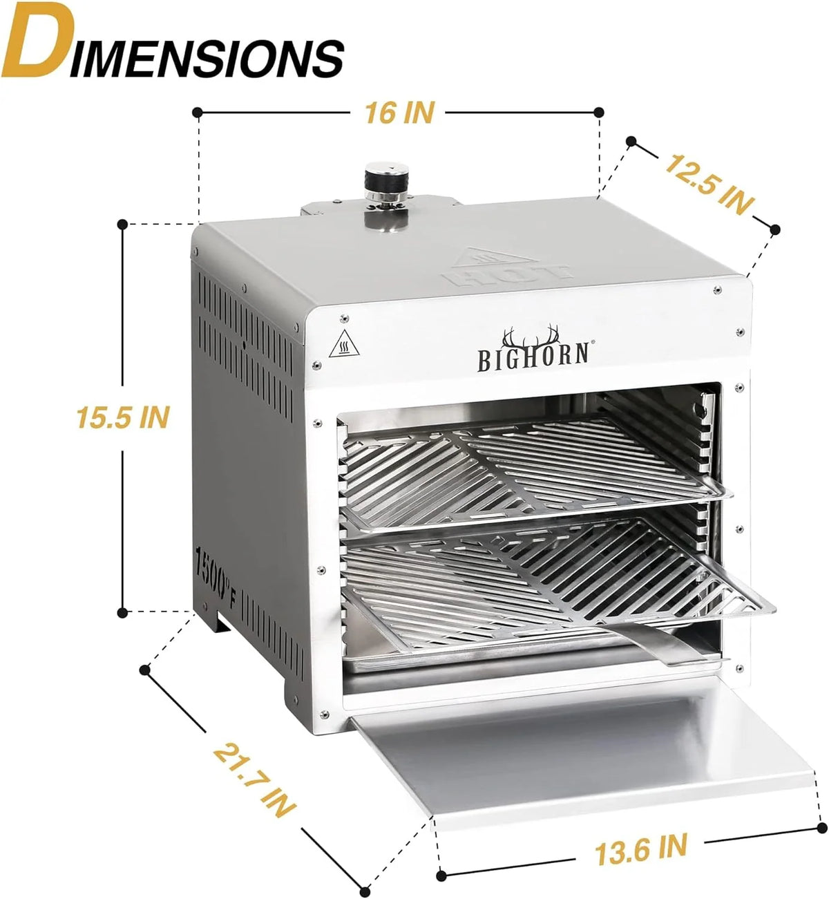 2026 1500 deg F Small Infrared Propane Gas Grill - Portable Steak Broiler & Sear Station Outdoor Salamander BBQ with Pizza Stone Stainless Steel