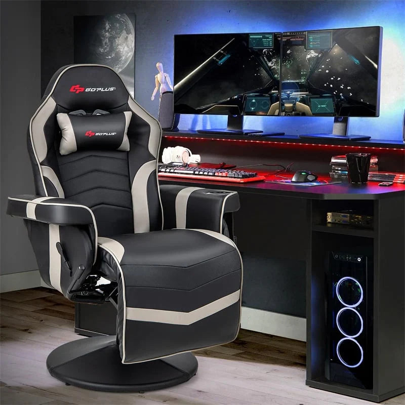 2026 Ergonomic Gaming Recliner Chair with Massage, Retractable Footrest & Cup Holder, Height Adjustable Racing Style Swivel Video Game Chair