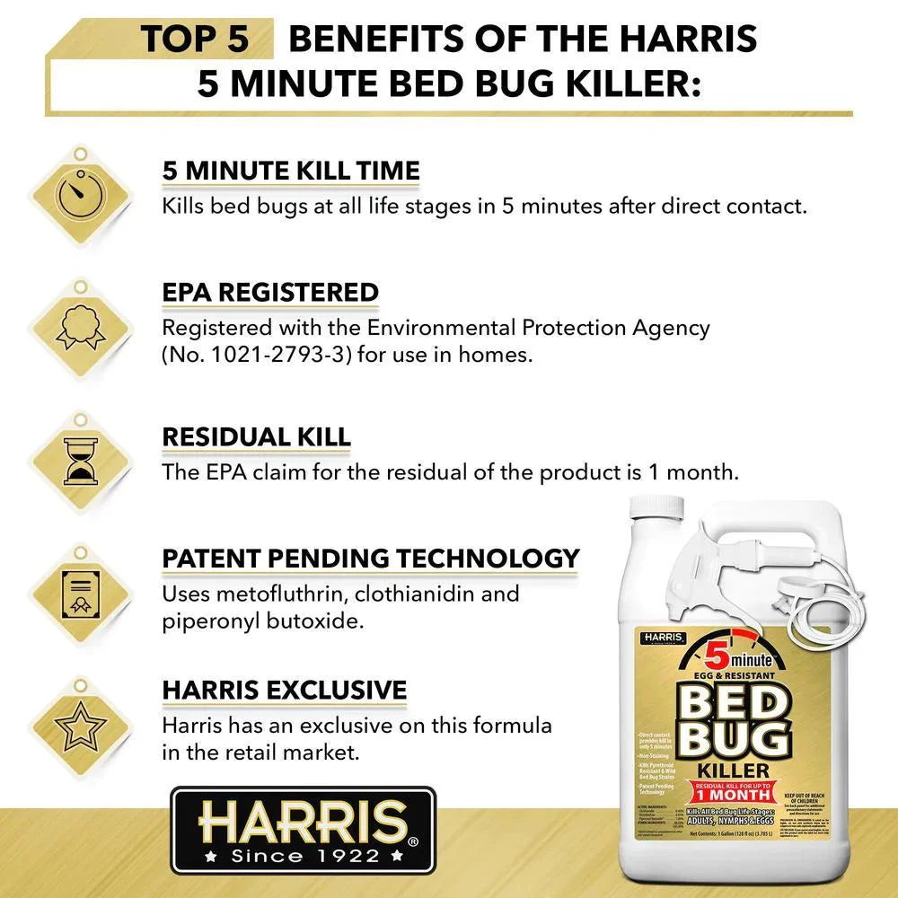 2026 Harris 5 Minute Egg Kill and Resistant Bed Bug Killer 1 Gallon with Trigger Spray