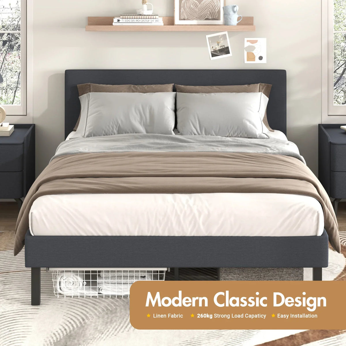 2026 Bed Frame Double Size Mattress Base Upholstered